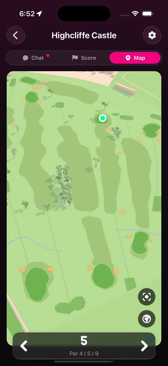 Golf Daddy GPS course map showing the hole and distances to the green